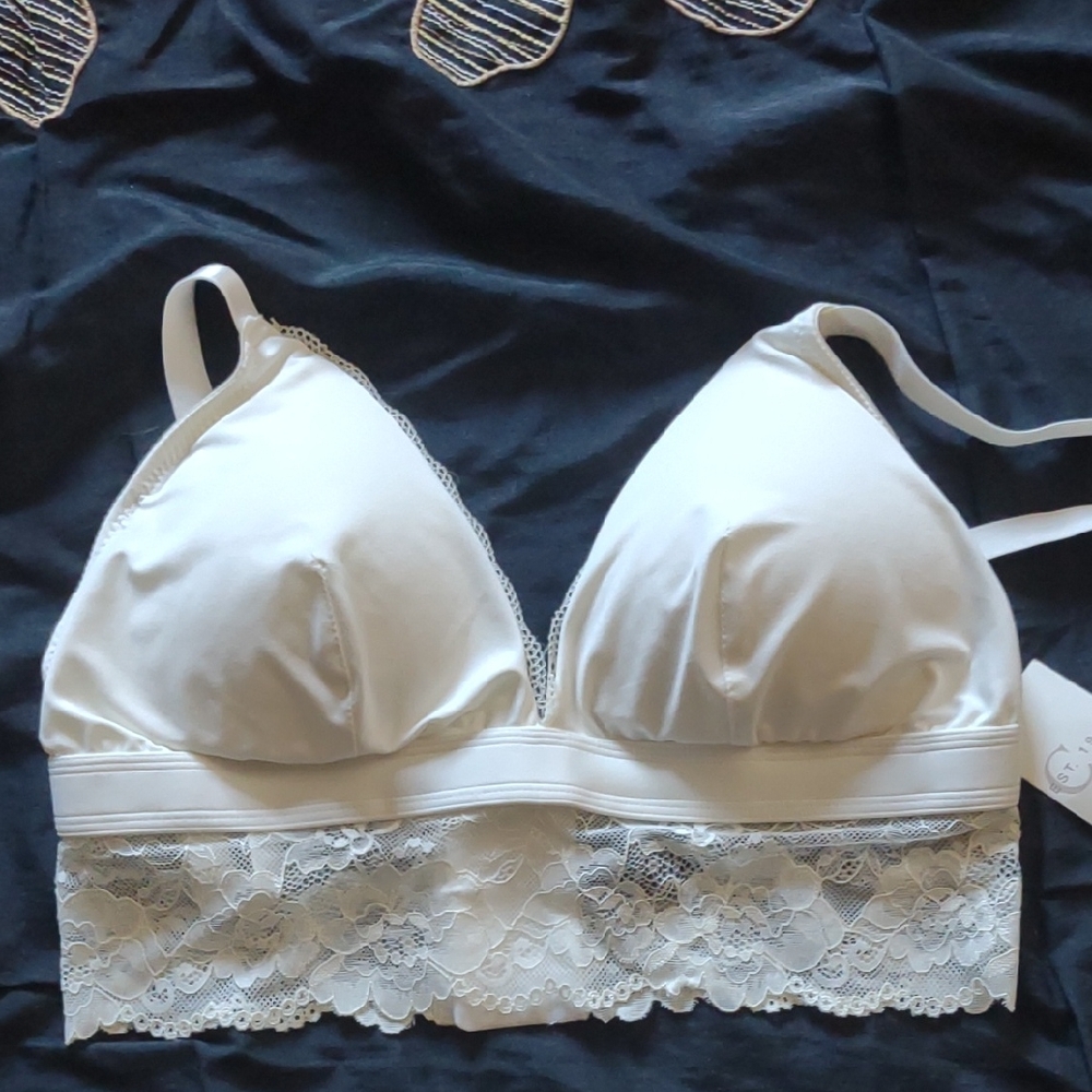 Rene Rofe White Lace Trim Bralette